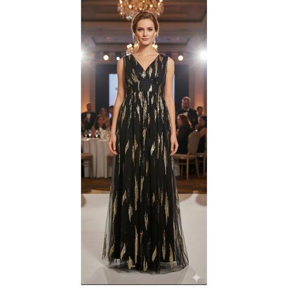 Dresses & Skirts - Unbranded Women's Dress Size M Elegant Black and Gold Maxi Dress